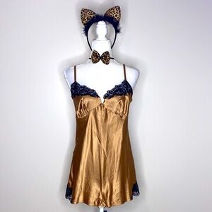 Victoria's Secret vintage Satin Romper with Black Lace